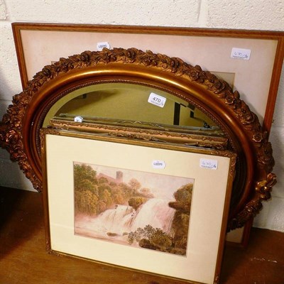 Lot 470 - An oval gilt framed mirror, a framed watercolour signed George Jackson - an interior scene,...