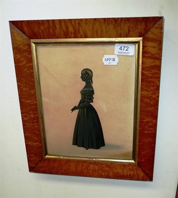 Lot 472 - 19th century framed silhouette portrait of a young lady in burr maple frame