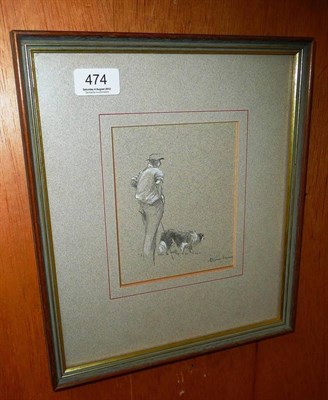 Lot 474 - Pencil and watercolour 'one man and his dog' by Brian Irving