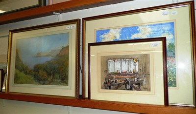 Lot 481 - A gilt framed watercolour - seascape, framed oil landscape dated 1996 and a framed watercolour...