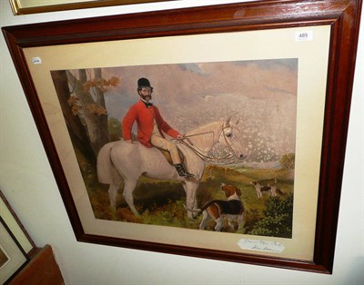 Lot 489 - Framed coloured print depicting a huntsman on horseback