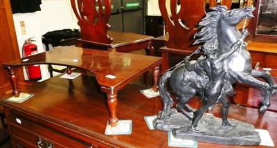 Lot 539 - A mahogany bed table and a bronze Marley horse