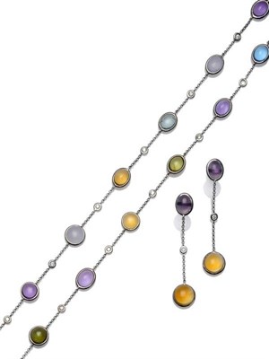 Lot 320 - A Multi-Gemstone Necklace, cabochon gemstones including citrine, moonstone, tourmaline, and...