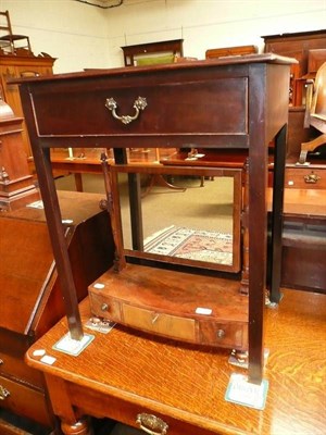 Lot 599 - Small George III writing table and a 19th century mahogany bow front dressing table mirror