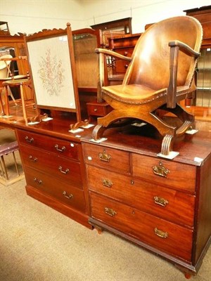 Lot 610 - Edwardian mahogany chest, dressing chest, fire screen and a 1930's leather studded armchair