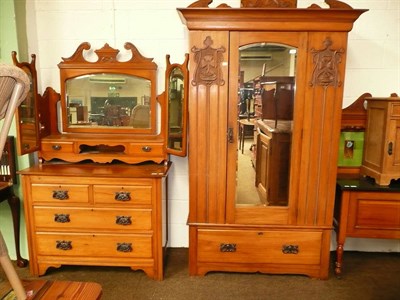 Lot 635 - Three piece satin walnut bedroom suite and chair