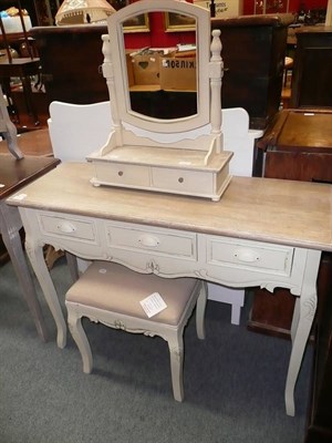 Lot 707 - A shabby chic dressing table, mirror and stool