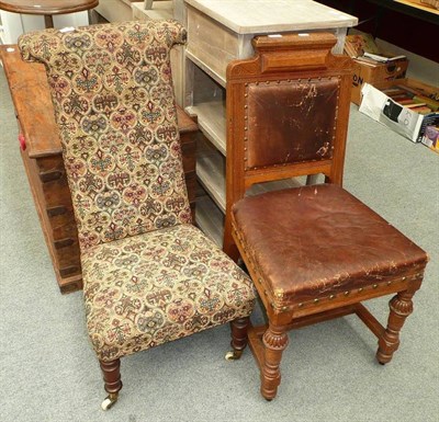 Lot 710 - Victorian prayer chair and an oak dining chair