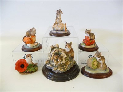 Lot 1006 - Border Fine Arts Field mice 'Happy Days', model No. BCM04; 'Mouse and Kiwi Fruit', No. MM02; 'Mouse