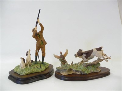 Lot 1026 - Border Fine Arts 'Reaching for the High Bird' shooting with liver and white spaniels, model No....