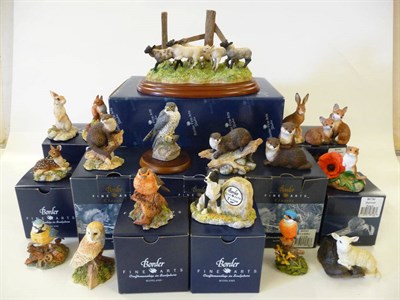 Lot 1035 - Border Fine Arts Lambs 'The Derby', Model No. AO906 and Sixteen Others Pieces including 'Autumn...