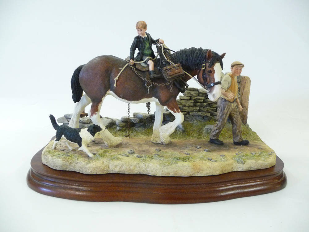 Lot 1040 - Border Fine Arts 'Home From School' boy on Clydesdale horse, model No. BO403 by Ray Ayres, Ltd....