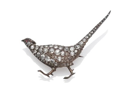 Lot 343 - A Victorian Pheasant Brooch, realistically modelled and set with old cut and rose cut diamonds, and