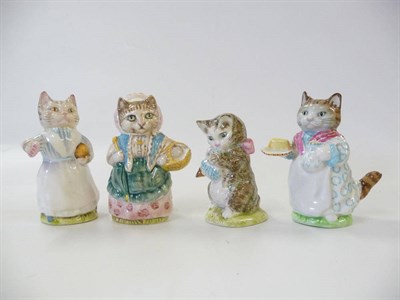 Lot 1083 - Four Beswick Beatrix Potter Cats, 'Cousin Ribby', BP2; 'Ribby', BP2; 'Tabitha Twitchett', BP3a...