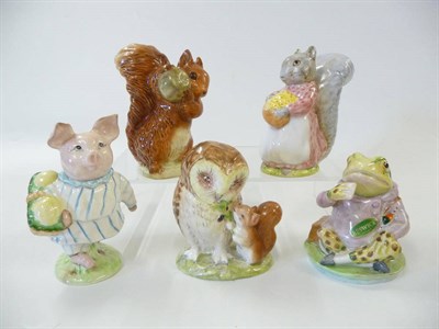 Lot 1085 - Five Beswick Beatrix Potter figures, 'Little Pig Robinson', BP2; 'Squirrel Nutkin', BP2; 'Goody...