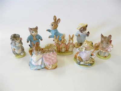 Lot 1086 - Seven Beswick Beatrix Potter figures 'Miss Moppet', BP2; 'Tom Kitten', BP2 (af); 'Peter...