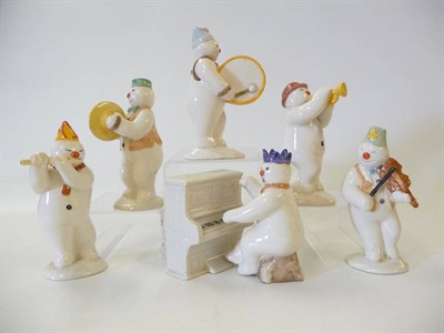 Lot 1092 - Royal Doulton 'Bass Drummer Snowman', model No. DS9; 'Flautist Snowman', No. DS10; 'Violinist...