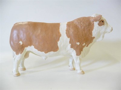 Lot 1097 - Shebeg Simmental Bull, tan and white satin matt, marked Shebeg, I.O.M. D. Thomson, 18.1cm high