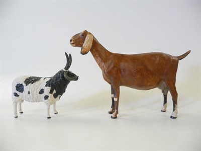 Lot 1100 - Shebeg Nubian Nanny Goat, brown with cream and black markings, matt, 14.4cm high and Shebeg...