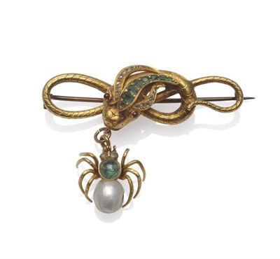 Lot 345 - An Early 19th Century Snake and Spider Brooch, the entwined snake creates a bar, inset with...