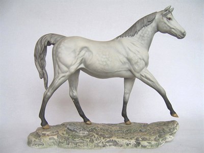 Lot 1104 - Beswick Grey Horse 'Moonlight', model No. 2671, dapple grey matt, 28.5cm high on pottery stone...