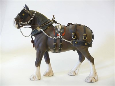 Lot 1106 - Beswick Clydesdale Horse in working harness, model No. 2465, dark brown matt, 27.8cm high