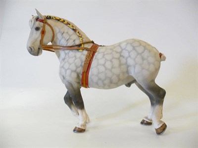 Lot 1107 - Beswich Percheron Horse in show harness, model No. 2464, dappled grey matt, 24.7cm high