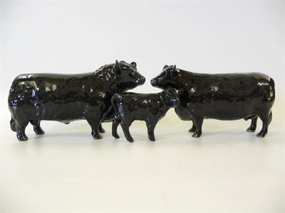 Lot 1122 - Beswick Aberdeen Angus Bull, Cow and Calf, models 1562, 1563 and 1827A, all black gloss (3)