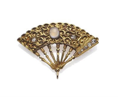 Lot 347 - A Fan Shaped Brooch, realistically modelled in opened position, with scroll decoration, inset...