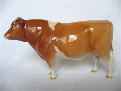 Lot 1127 - Beswick Guernsey Bull Ch. 'Sabrina's Sir Richmond', model No. 1451, tan/brown and white gloss,...