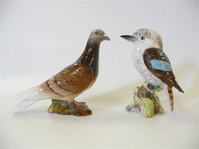 Lot 1142 - Beswick Kookaburra, model No. 1159, brown, blue and cream gloss, 14.6cm high and Red Pigeon,...