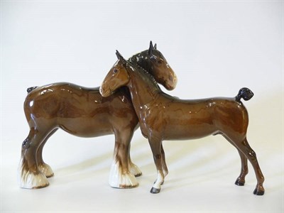 Lot 1145 - Beswick Hackney Horse, model No. 1361, brown gloss, 19.7cm high and Shire Mare, model No. 818,...