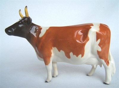 Lot 1162 - Beswick Ayrshire Cow Ch. 'Ickham Bessie', model No. 1350, brown and white gloss, 12.7cm high