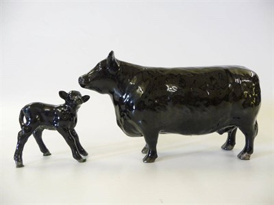 Lot 1164 - Beswick Aberdeen Angus Cow, model No. 1563, 10.8cm high and Aberdeen Angus Calf, model No....