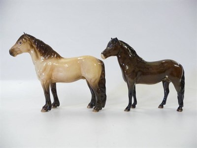 Lot 1180 - Beswick Highland Pony 'Mackionneach', model No. 1644, dun gloss, 18.4cm high and Exmoor Pony...