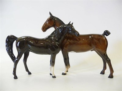 Lot 1182 - Beswick Hackney Horse, brown, model No. 1361, gloss, 19.7cm high and dark brown Arab Horse 'Xayal'