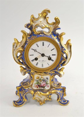 Lot 3 - A French porcelain mantel clock with outside count wheel and silk thread suspension