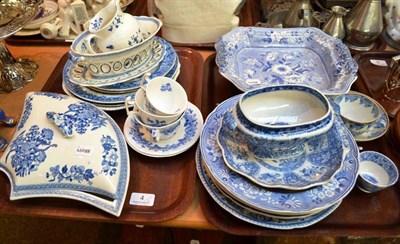 Lot 4 - Twenty six pieces of Spode and other blue and white floral decorated pottery (on two trays)