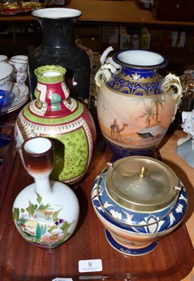 Lot 9 - A Noritake vase, biscuit barrel, Austrian vase etc