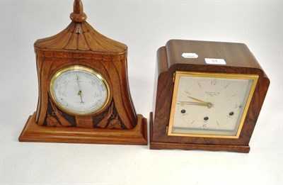Lot 31 - Mantel clock and an oak cased barometer