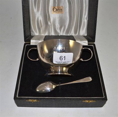 Lot 61 - A cased silver bowl and spoon