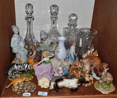 Lot 70 - Three crystal decanters, Beswick, Franklin mint animals, Aynsley etc