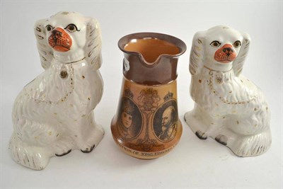 Lot 138 - Doulton 1902 Coronation jug and a pair of Staffordshire dogs