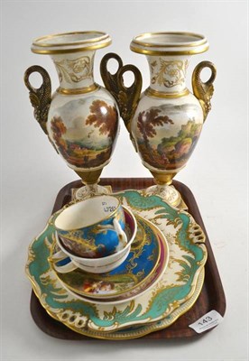 Lot 143 - Sevres cup and saucer (a.f.), Rockingham cup and saucer, two cabinet plates and a pair of...
