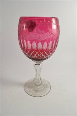 Lot 144 - A large cranberry flashed goblet 'John Fox 1885'