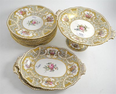 Lot 153 - An eleven piece Coalport desert service with gilt, grey and floral borders