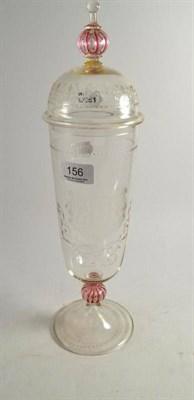 Lot 156 - A Facon de Venise goblet and cover engraved with an armorial (top a.f.)