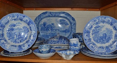 Lot 208 - Spode dish 'The Lion In Love', plate 'The Fox and the Lion' and other blue and white including meat