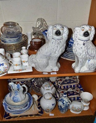 Lot 211 - Two shelves of ceramics and glass including a Japan pattern pottery part dinner service, blue...