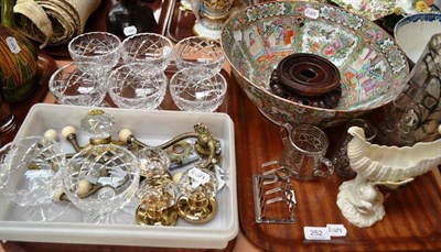 Lot 252 - Two trays of a large Cantonese porcelain bowl, a Worcester style dolphin and shell vase, a...